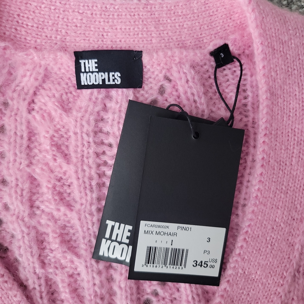 The Kooples V Neck Cable Weave Knitted Cardigan Size FR 3 US 8 In Pink NWT - Picture 9 of 9